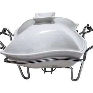 Godinger Siena 1‑Quart Covered Serving Dish with Warmer, Small Casserole Dish